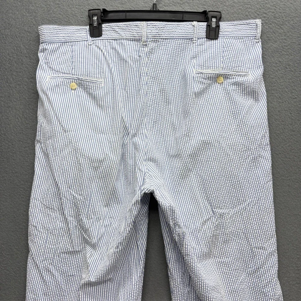 Polo Ralph Lauren Mens Blue White Striped Seersucker Pleated Pants 38x30 USA